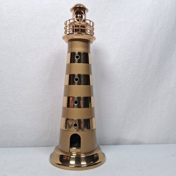 Brass Lighthouse Decor Striped Coastal Ocean Beach House Maritime Tower 10" - Picture 2 of 10